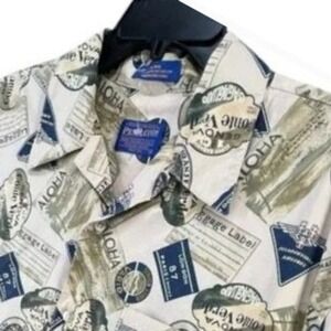 Vintage 90s Pendleton Camp Shirt Mens L Tan Retro Luggage Tags Aloha Hawaiian